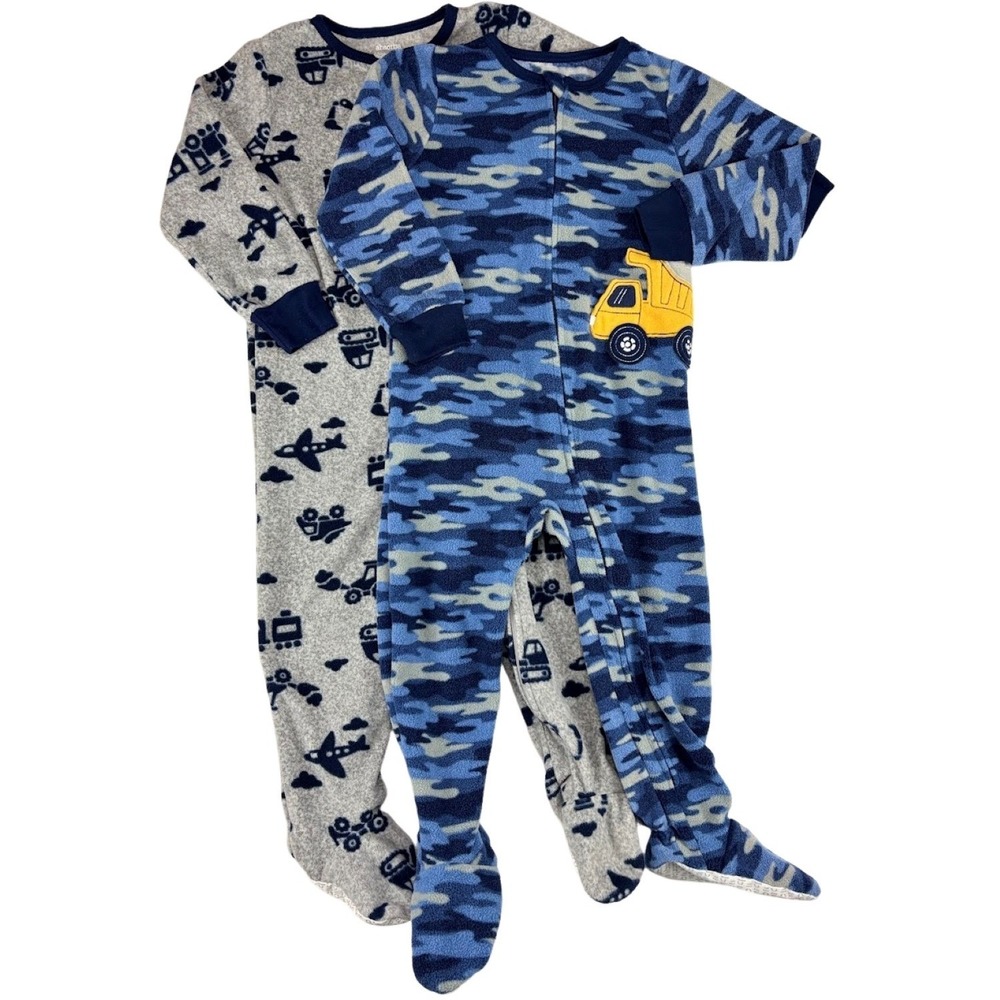 Absorba Toddler Boy 3T Footed Pajamas Sleeper Lot Dump Truck Construction Fleece